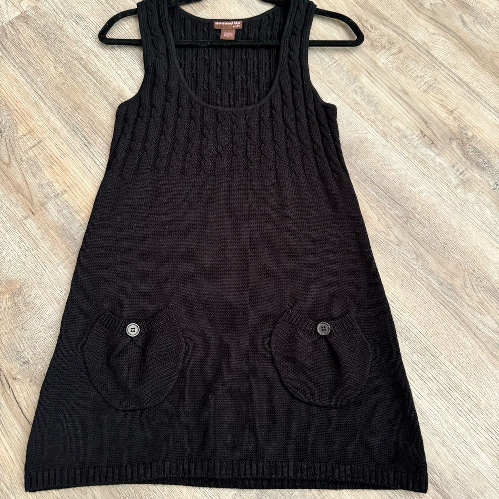 Hooked Up By IOT Black Ribbed Sweater Dress Sleeveless Sz M
